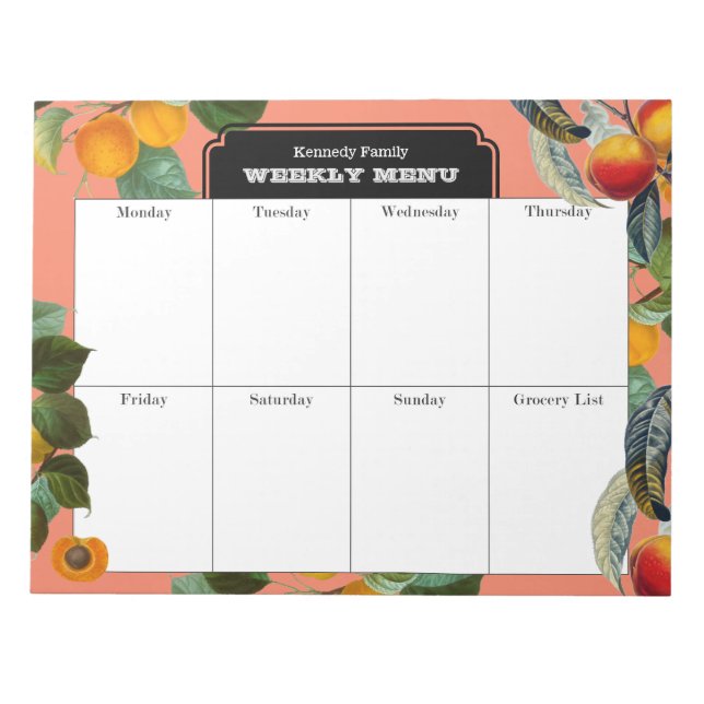 Peach Weekly Menu Meal Planner Notepad (Front)