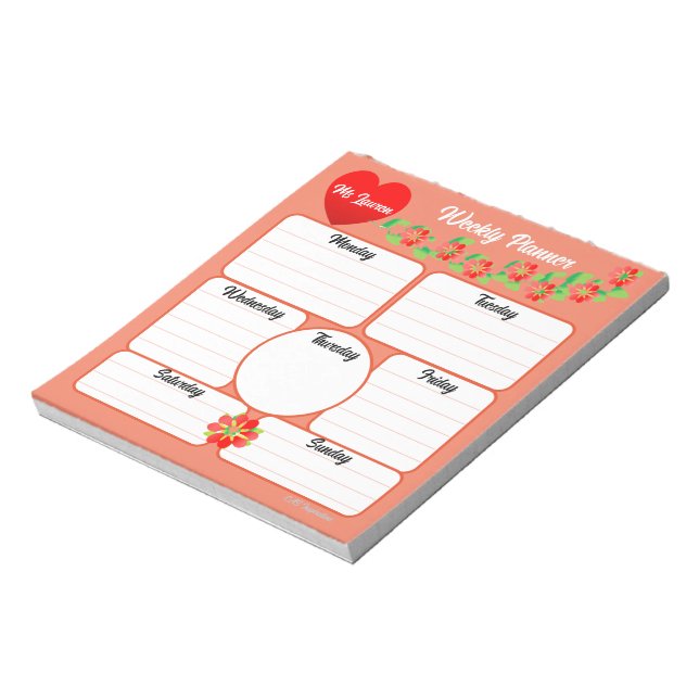 Peach Weekly Planner Flowers Arrangement Notepad  (Rotated)