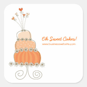 Peach Whimsical Chic Wedding Cake Sticker