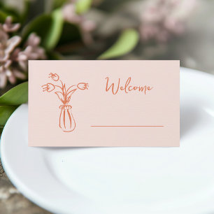 Peach Whimsical Scribble Doodle Bridal Shower Place Card