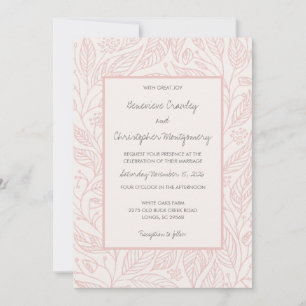 Peach Whimsy Hand Drawn Foliage Wedding  Invitation