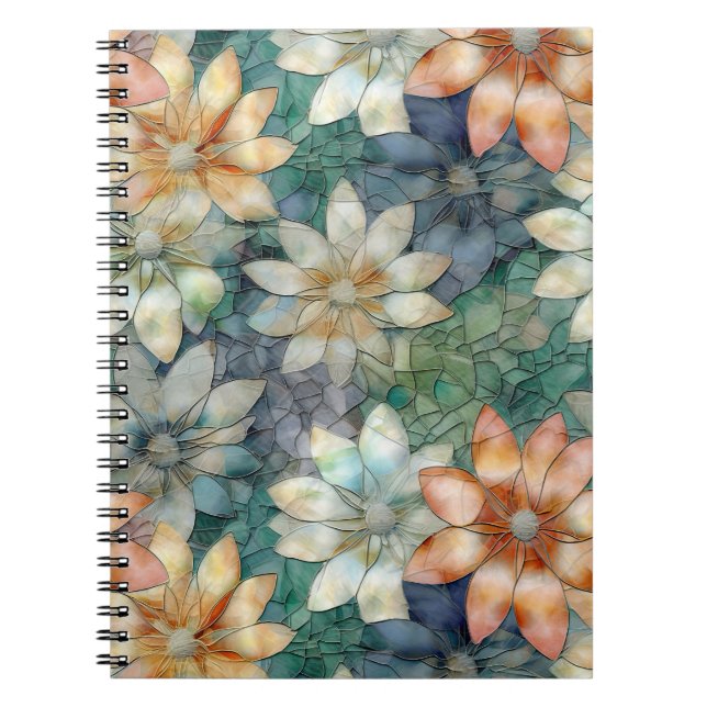 Peach White Blue Green Floral Notebook (Front)