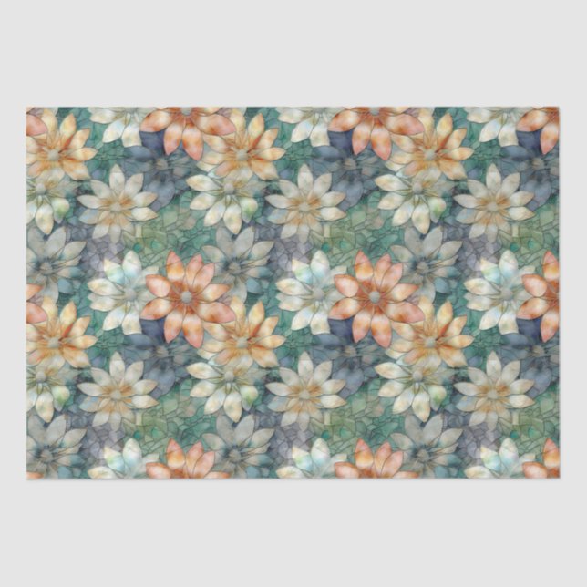 Peach White Blue Green Floral Tissue Paper (Front)