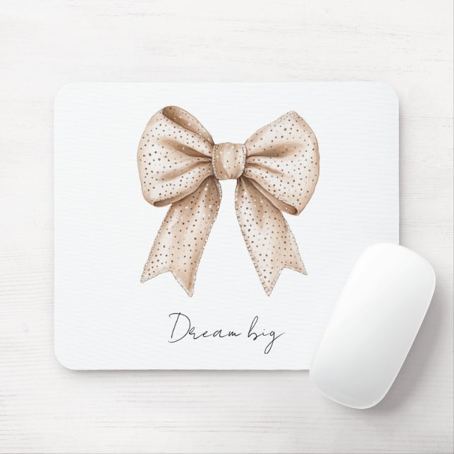Peach White Bow Mouse Mat (With Mouse)