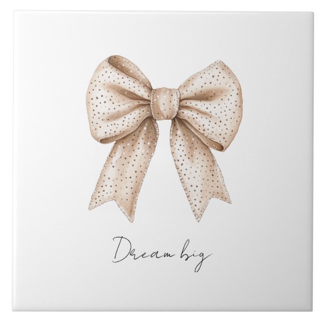 Peach White Bow Tile (Front)