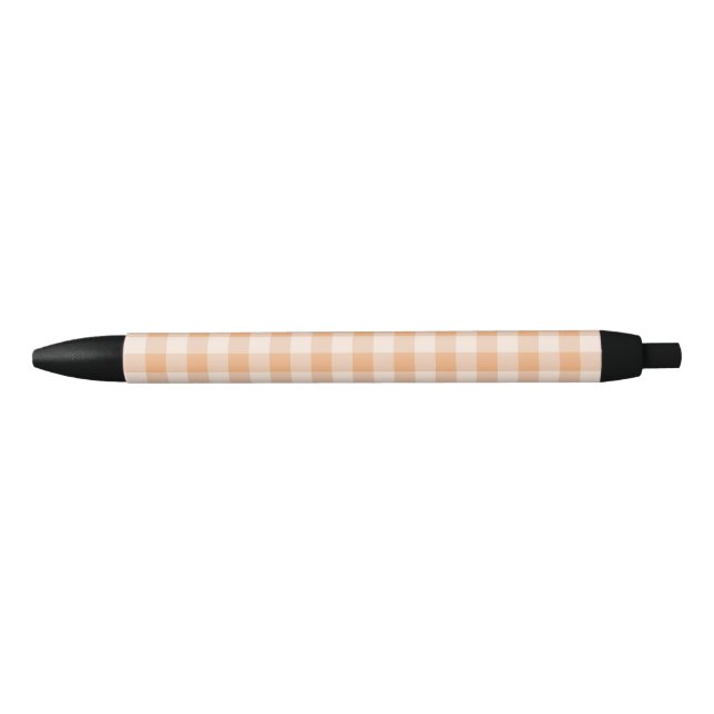 Peach White Chequered Gingham Pattern Black Ink Pen (Front)