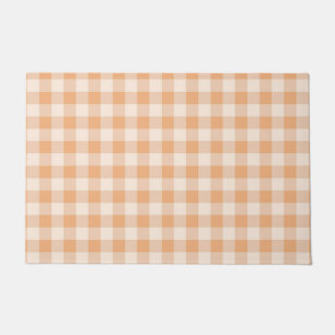 Peach White Chequered Gingham Pattern Doormat