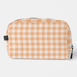 Peach White Chequered Gingham Pattern Dopp Kit