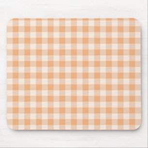 Peach White Chequered Gingham Pattern Mouse Mat