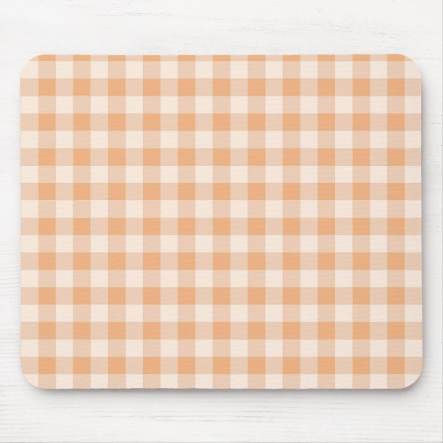 Peach White Chequered Gingham Pattern Mouse Mat (Front)