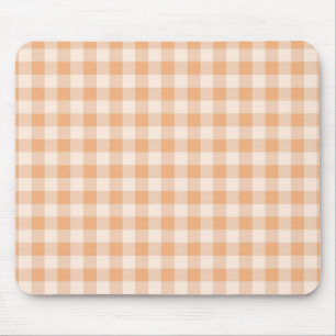 Peach White Chequered Gingham Pattern Mouse Mat