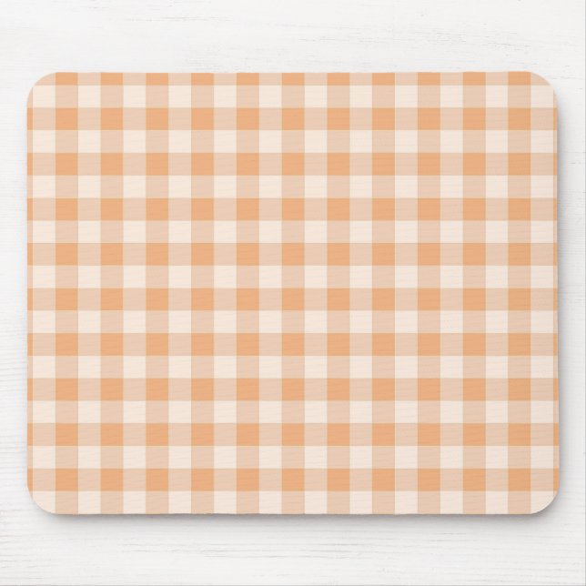 Peach White Chequered Gingham Pattern Mouse Mat (Front)