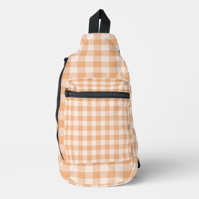 Peach White Chequered Gingham Pattern Sling Bag (Front)