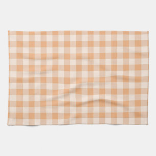 Peach White Chequered Gingham Pattern Tea Towel