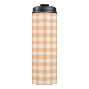 Peach White Chequered Gingham Pattern Thermal Tumbler