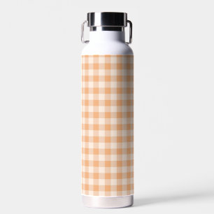 Peach White Chequered Gingham Pattern Water Bottle