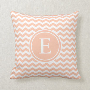 Peach White Chevron Monogram Throw Pillows