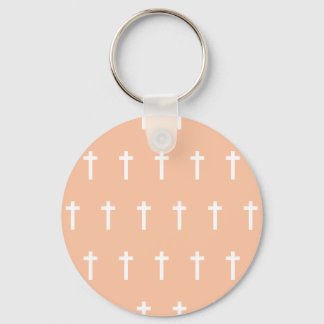 Peach White Crosses Key Ring