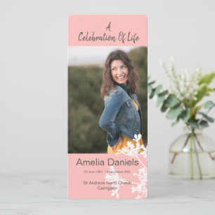 Peach White floral Celebration Of Life Photo Card