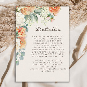 Peach White Floral Eucalyptus Wedding Details Enclosure Card