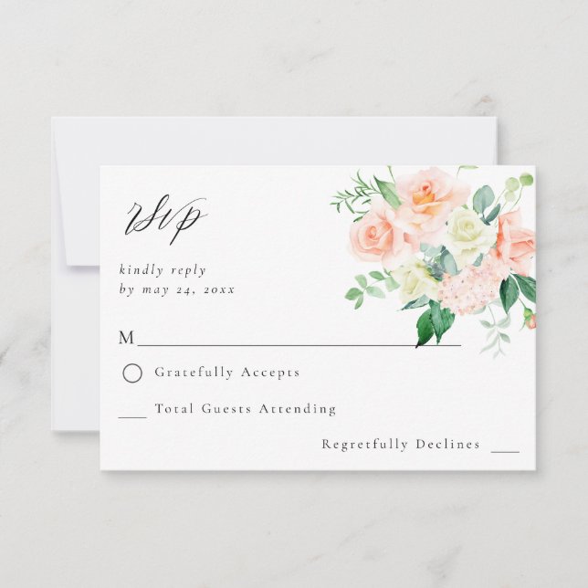 Peach & White Floral no Meal RSVP V3 Card (Front)