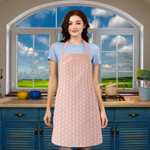 Peach white floral pattern name apron