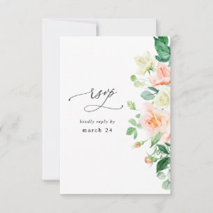 Peach & White Floral w Meal RSVP Card