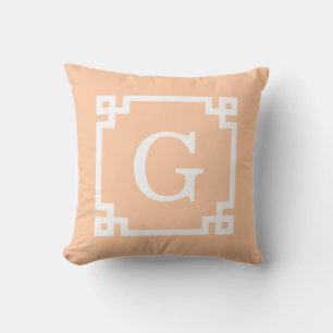 Peach White Greek Key Frame #2 Initial Monogram Cushion