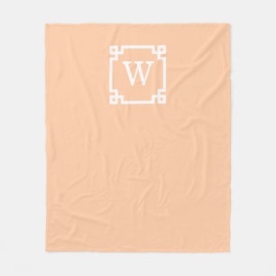 Peach White Greek Key Frame #2 Initial Monogram Fleece Blanket