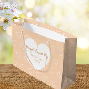 Peach white hearts Valentine's Day Large Gift Bag