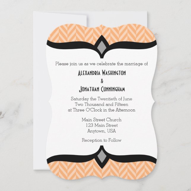 Peach White Herringbone Wedding Invitation (Front)