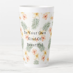 Peach White Hibiscus Flowers Green Leaves Latte Mug