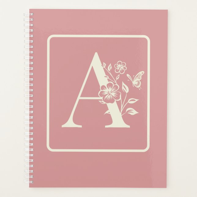Peach White monogram initials name minimalist 2024 Planner (Front)