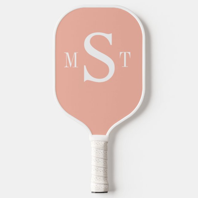 Peach White Monogram Personalised Pickleball Paddle (Front)