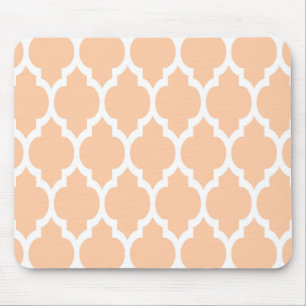 Peach White Moroccan Quatrefoil Pattern #4 Mouse Mat