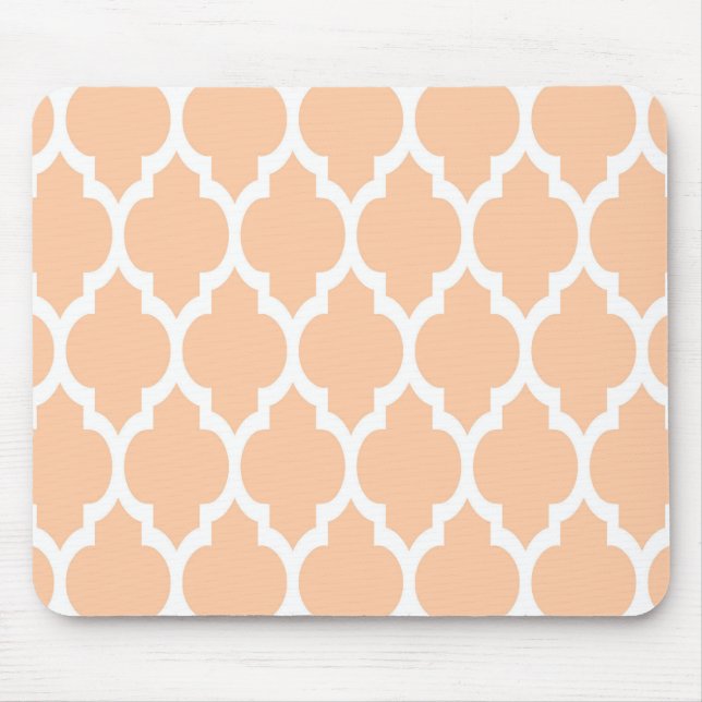 Peach White Moroccan Quatrefoil Pattern #4 Mouse Mat (Front)