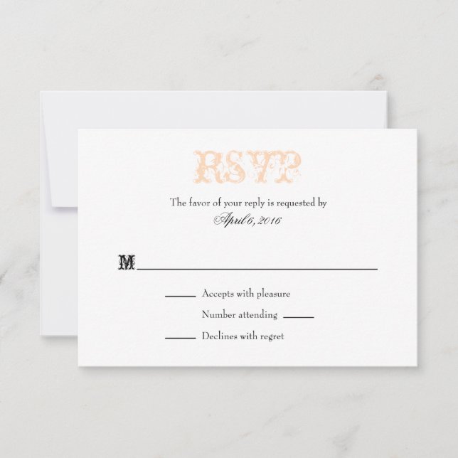 Peach White Plain Simple Wedding RSVP Cards (Front)
