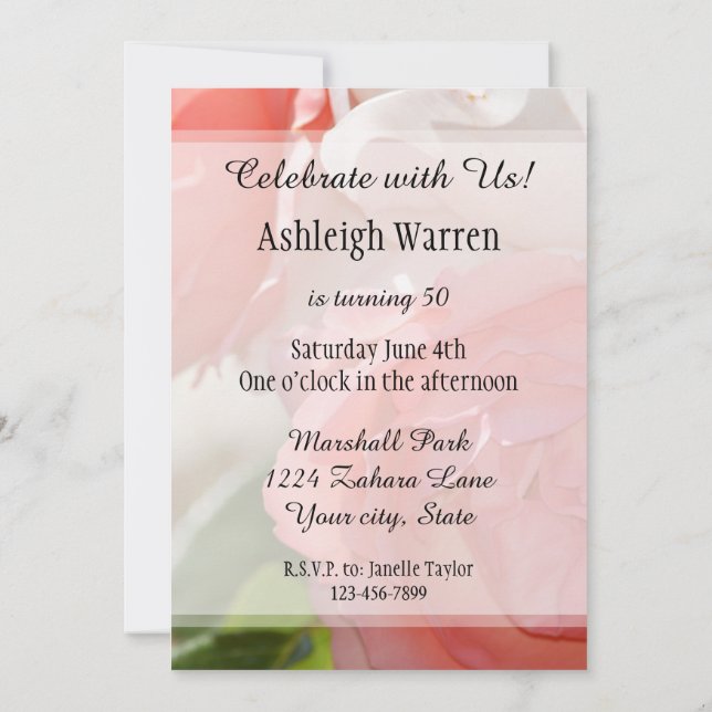 Peach White Rose Floral 50th Birthday Invitation (Back)