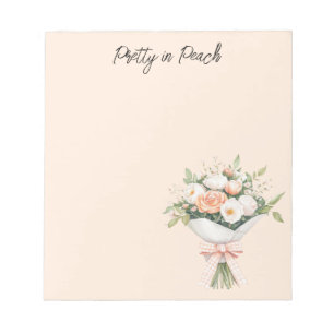 Peach White Roses Floral Bouquet Bow Notepad