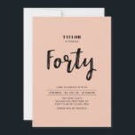Peach & White Simple  Forty 40th Birthday Party Invitation<br><div class="desc">Celebrate your special day with this simple stylish 40th birthday party invitation. This design features a chic brush script with a clean layout in peach pink & white colour combo. More designs available at my shop BaraBomDesign.</div>