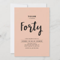 Peach & White Simple Forty 40th Birthday Party