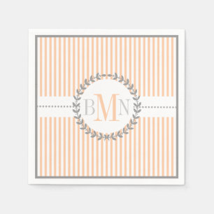 Peach, white striped pattern wedding napkin