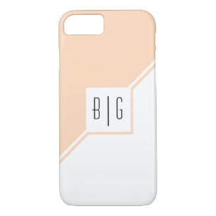 Peach, white triangles, monogram modern geometric iPhone 8/7 case
