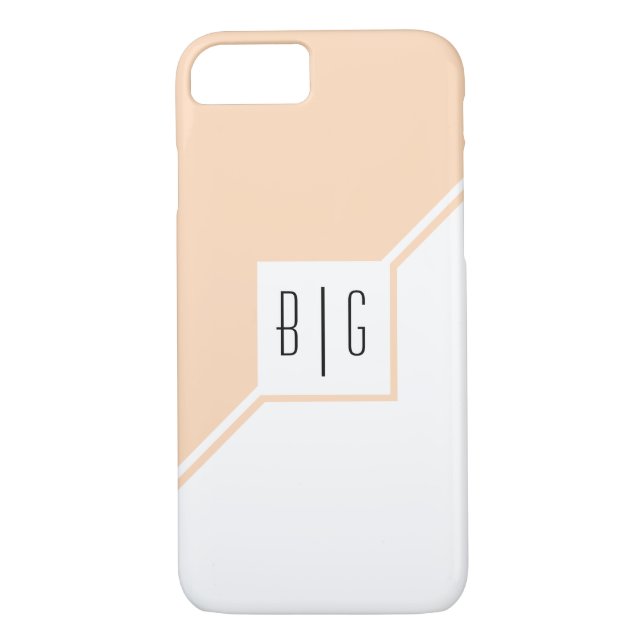 Peach, white triangles, monogram modern geometric Case-Mate iPhone case (Back)
