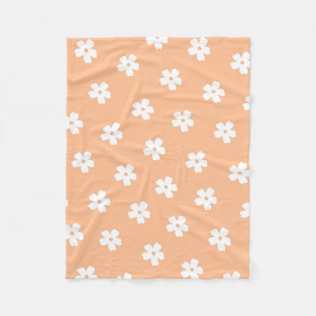 Peach White Tropical Floral Botanical Spring Summe Fleece Blanket (Front)