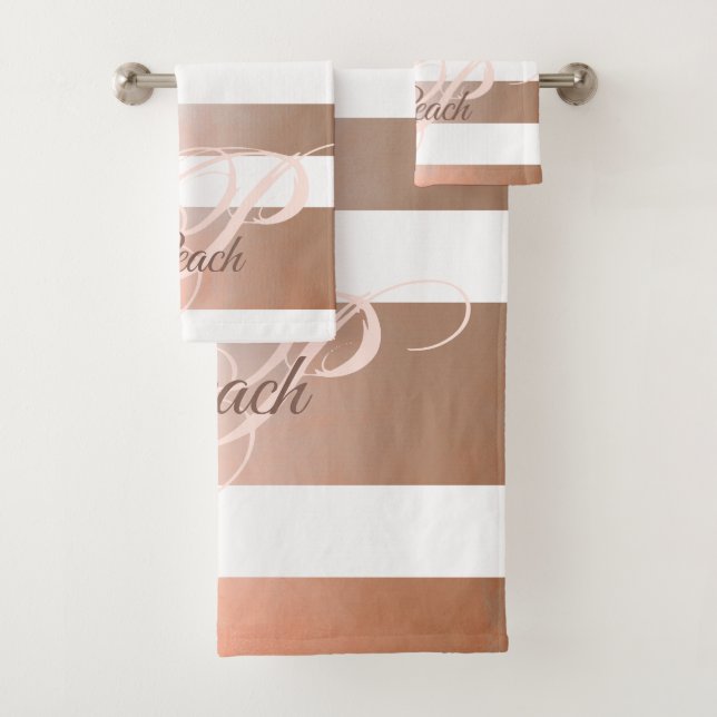 Peach white umber rustic Abstract monogram Bath Towel Set (Insitu)