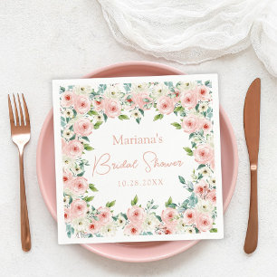 Peach White Watercolor Floral Bridal Shower Napkin
