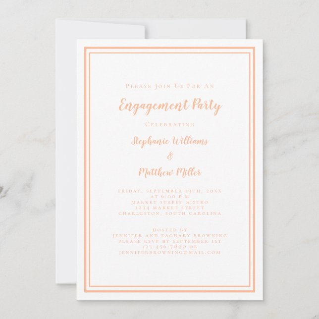Peach White Wedding Modern Engagement Party Trendy Invitation (Front)