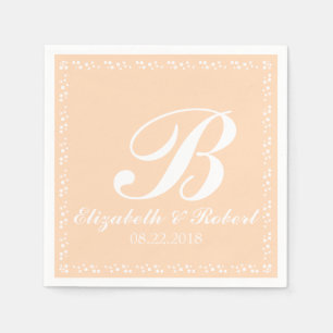 Peach White Wedding Monogram Napkin
