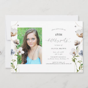 Peach Wildflower Calligraphy Birthday Party Invitation